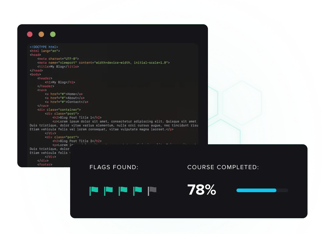 A Hextree Lab with code, hidden flags, and course progress